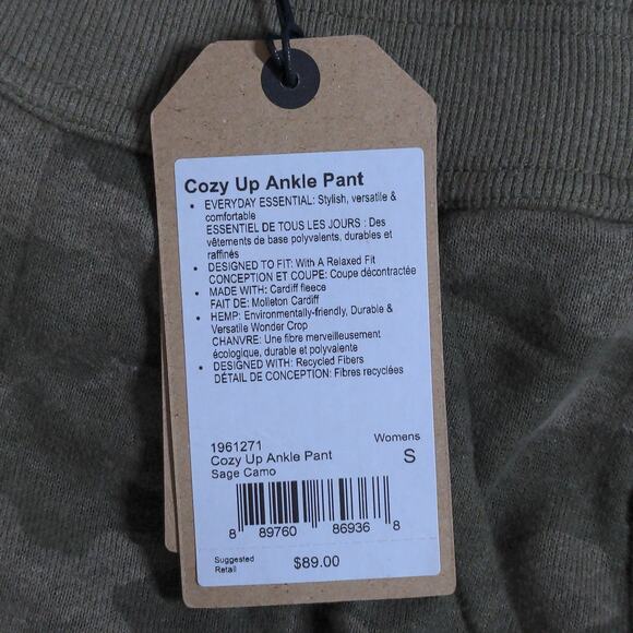 prAna Women's Cozy Up Ankle Pant Jogger Sweatpants UPF Sage Camo S - Picture 12 of 13